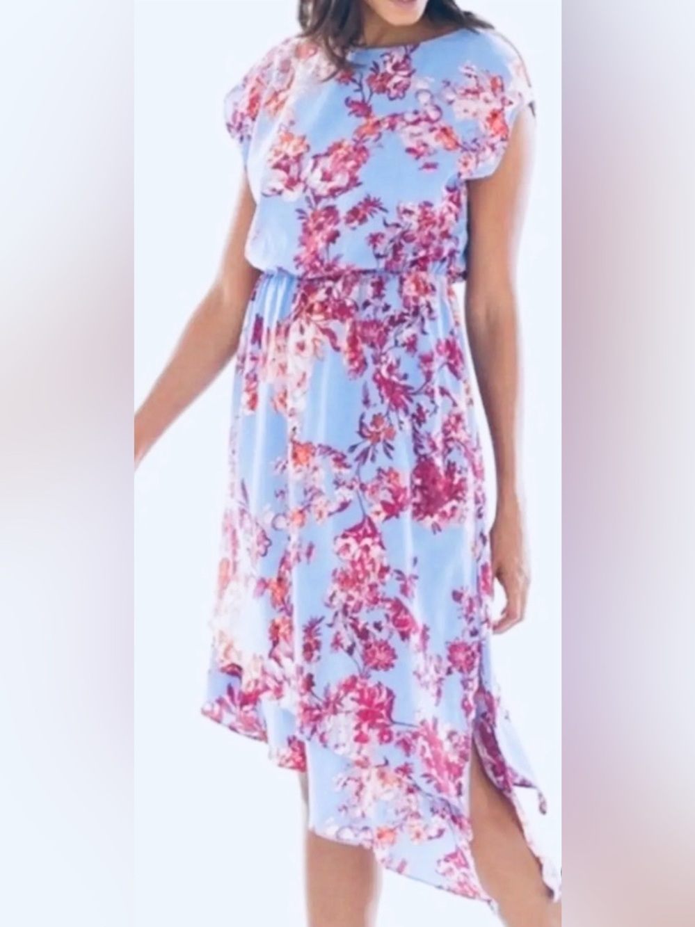 Soma - Light Blue Midi Dress with Pink Floral Print